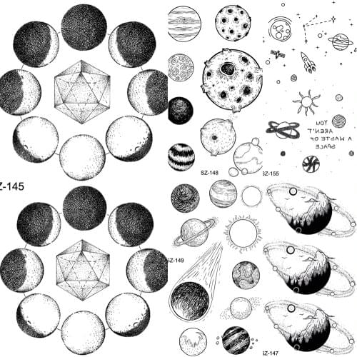 FANRUI Men Body Tai Chi Eclipse Tattoos Temporary Planet Women Fake Body Arm Art Tattoos Sticker Geometric Moon Wateproof Tatoos