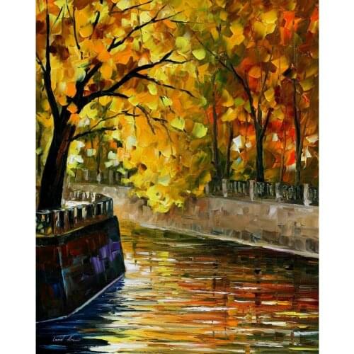 High quality palette knife oil painting modern art On Canvas autumn canal Hand painted home decor