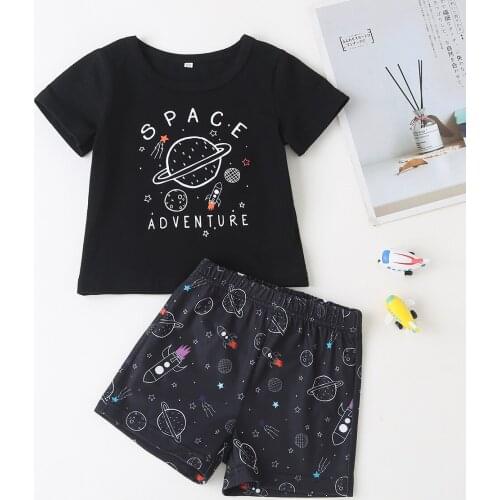 YOYOSHOW Summer new boys T-shirt set fashion clothes boys universe suit 0-2 years old babies shorts set