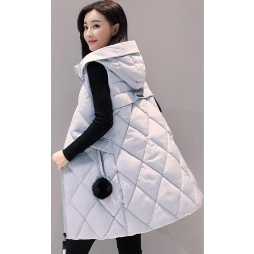 Plus Size Womens Hooded Long Section Vest Coats Large Size Winter Autumn Sleeveless Cotton Padded Jackets Warm Waistcoats