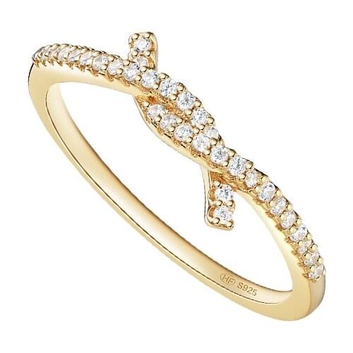 SLJELY Fashion Real 925 Sterling Silver Zircon Yellow Gold Color Simple Twisted Finger Ring Women Girls Fine Party Brand Jewelry
