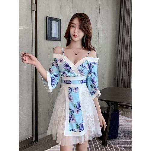 2021 short style woman sexy japanese dress traditional kimono yukata night gown sleepwear lady bathing robe floral satin dress