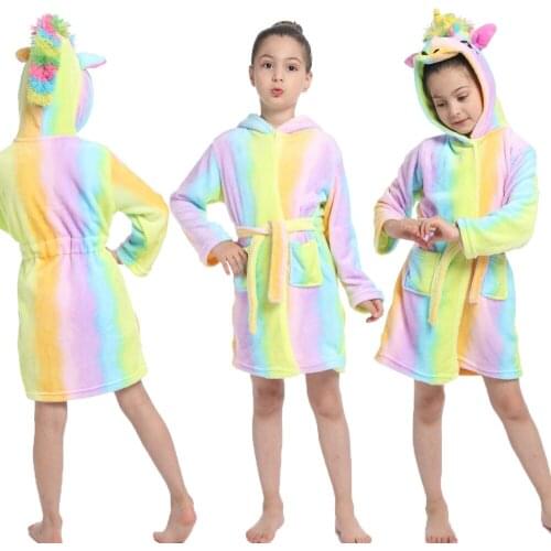 Winter Flannel Childrens Nightgowns Baby Unicorn Bathrobe Pyjamas Kids Girls Unicorn Kigurumi Animal Cute Hooded Bathrobes