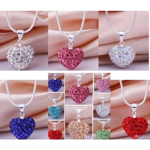 10pcs/lot 10*14mm Mix multicolor white rose silver plated snake chain heart beads crystal necklace women men gift p64