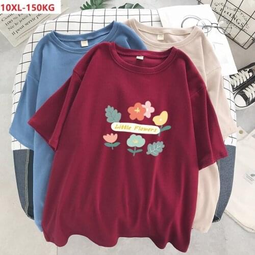 2020 new summer t-shirts for women short sleeve tees cotton oversize 8XL 10XL plus size loose tops flower korea style tshirt 58