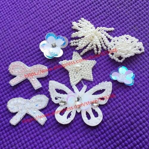 Butterfly crystal applique pearl tassel trims small sequins flower white AB crystal butterfly-tie for garment shoes ornaments
