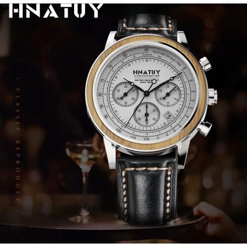 Hnatuy Mens Watches Wood Luxury Watch Stainless Steel Waterproof Mens Watch with Numbers Clock Fashion&Casual Minimalist Watch