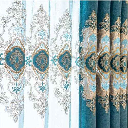 Curtian for living dining room bedromm thick embroidered yarn high-end curtain fabric hollow cord embroidery shading Window