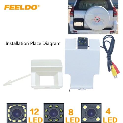 FEELDO Car Backup Rear View Camera With 4/8/12LED For Toyota Prado (Middle East) Install In Spare Tire Cover Reversing Camera