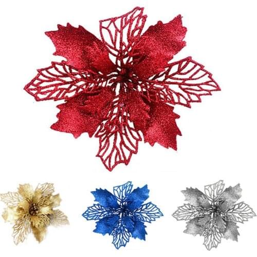 1Pc 16cm Artificial Flower Scesntless Decorative Vivid Glitter Non-fading Fake Christmas Flower for Festival Wide Application