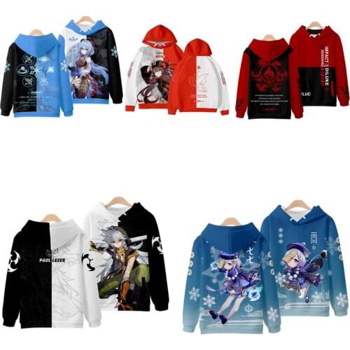 Genshin Impact Cosplay Costume Keqing Qiqi Paimon Klee Diluc Venti Kaeya Razor Fischl Diona Hu Tao Unisex 3D Hoodies Sweatshirts