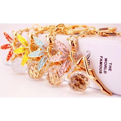 Colorful Butterfly Fairy Rhinestone Crystal Lovely Glass Keychain Bag Keyring For Car Handbag Chram Key Holder Wholesale