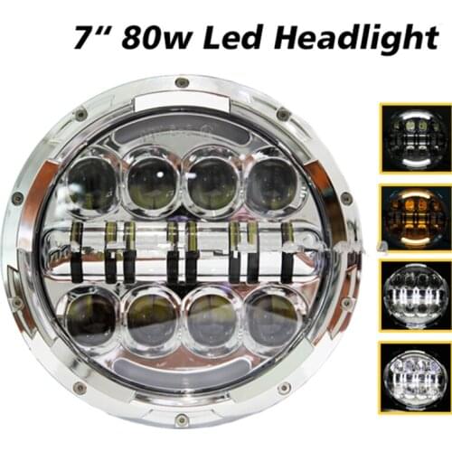 80w 7 inch Round LED Headlight with DRL Hi/lo Beam for Jeep Wrangler Jk Tj for 7" Motorcycle Led Healight Headlamp