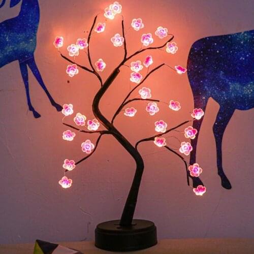 Cherry Blossom Tree Lamp LED Warm Light Decoration Girl Heart Table Lamp Battery USB Home Festival Party Wedding Christmas Lamp