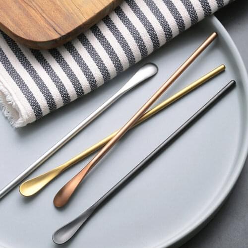 Simple 304 stainless steel stirring spoon Creative solid handle long ice spoon Coffee drink stir bar