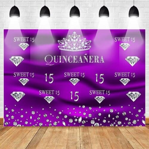 MOCSICKA Quinceanera Purple Backdrop Sweet 15 Birthday Party Photography Background Decoration Banner Diamond Adult Ceremony