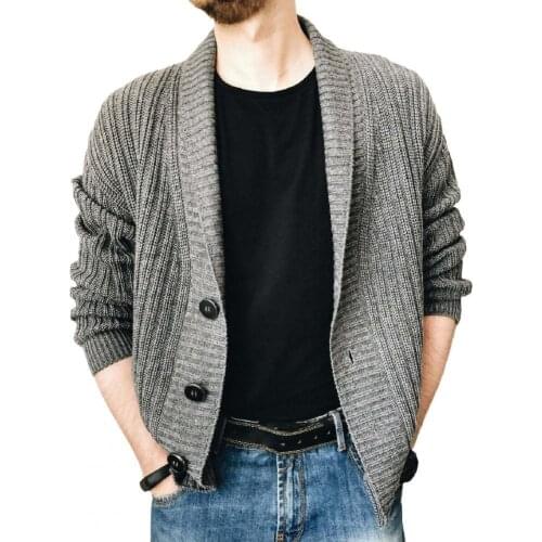 2021 New Autumn Mens cardigan Sweater Lapel Slim Leisure Single Breasted Solid Color Casual Cardigan for Going Out
