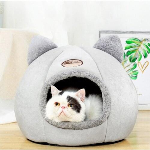Cat Litter Semi-Closed Warm Kennel For Autumn Winter Plus Velvet Deep Sleep Pet Litter Pets Tent Cozy Cave Beds Indoor For Dog