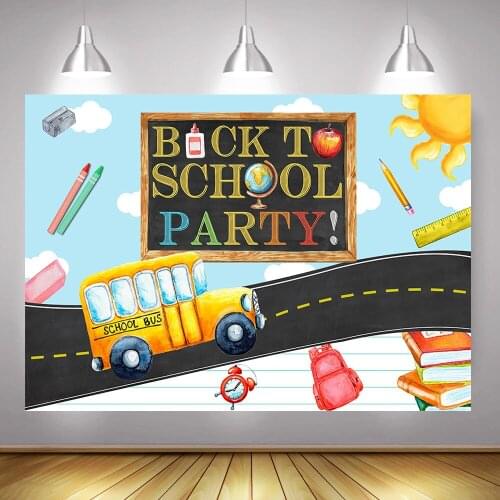 Back to School Party Photography Backdrop for Students Highway School Bus Teacher Net Class Live Background Stationery Photocall