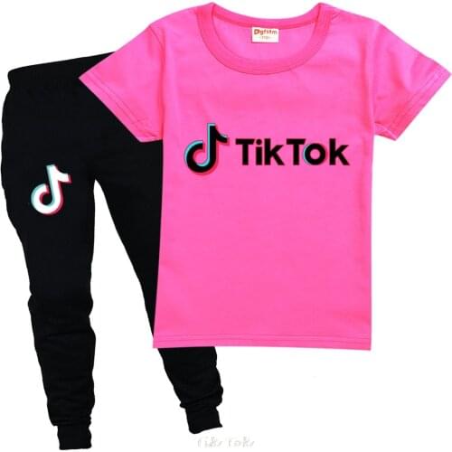 New childrens Tik Tok Girls T-shirt + trouser suit Preston girl shirt hip-hop top girl clothes kids sports suit 2-16Y