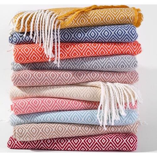 Nordic throw blanket for adult soft Comfortable sofa cover diamond knitted aircraft blanket Bohemian ladies shawl winter warm