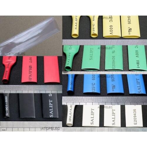 14mm Wide / 8mm Diameter Polyolefin 2:1 Heat Shrink Tubing ROHS UL Black/Red/Yellow/Green/Blue/White/Clear