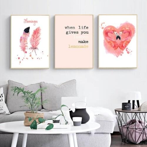 Cartoon Animal Flamingo Letter Poster Prints On Canvas Home decoration painting For Children Baby Girl Boy Room Space Wall Art