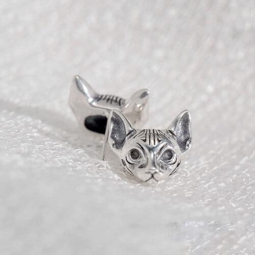 Retro Hairless Cat Sphinx Cat Stud Earrings Cute Animal Cat Stud Earrings Personality Girl Daily Matching Jewelry Birthday Gift