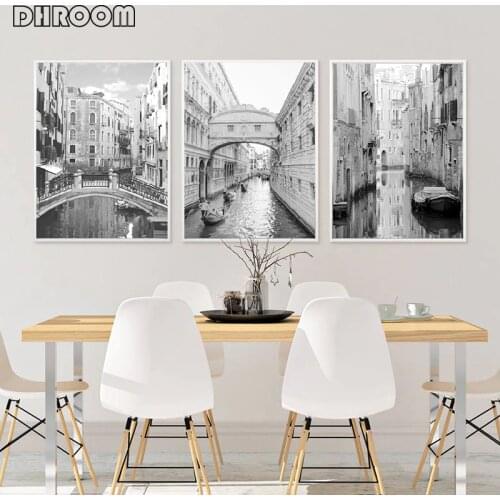 Nordic Architecture Landscape Canvas Painting Venice Poster Print Black and White Photography Wall Art Picture Home Art Decor