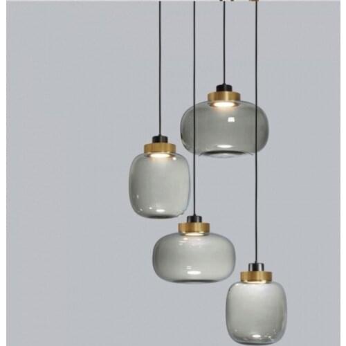 Modern single-head dining room bedroom living room indoor pendant light gray glass ball pendant lamp AC110V 220V 230V
