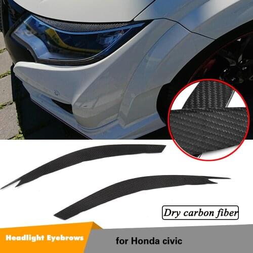 Dry Carbon Fiber Dry FRP Headlight Eyebrows Decoration Trim for Honda Civic 2015 2016 Headlamp Eyelid Eyelash Stickers