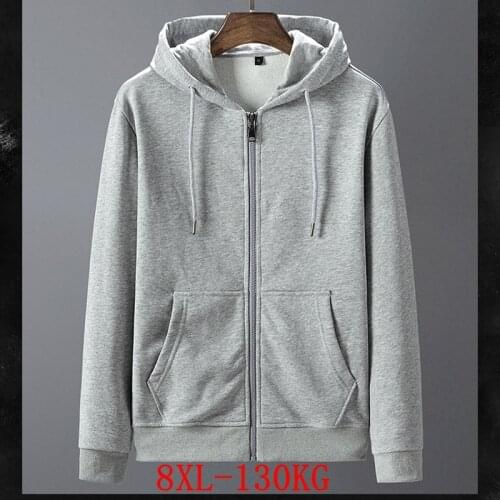 Autumn and winter mens large size hooded sweatshirt long sleeve zipper 5XL 6XL 7XL 8XL cool running warm cotton large size blac