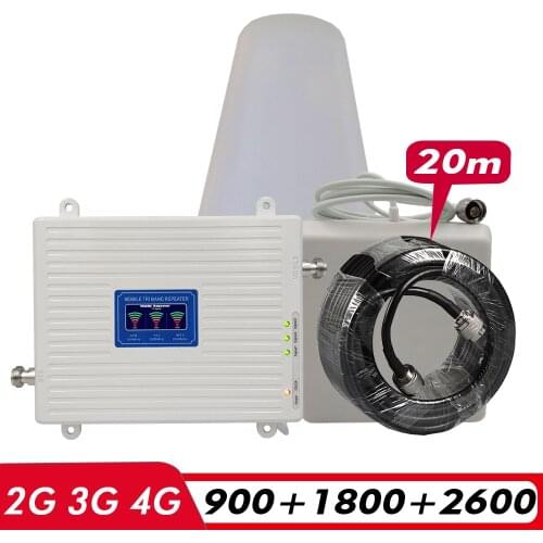 2G 3G 4G Tri-Band Booster GSM 900+DCS LTE 1800(Band 3)+FDD LTE 2600(Band 7) Cell Phone Signal Repeater Signal Amplifier Set #20M