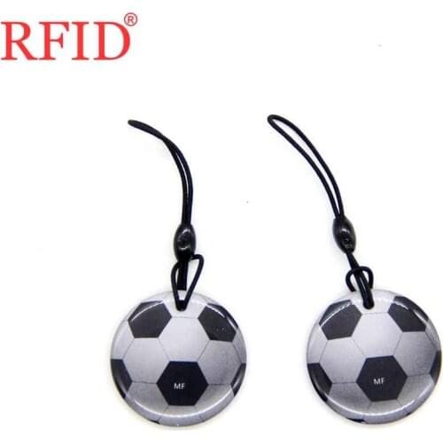 UID S50 1K 13.56Mhz Rewritable IC Card Tags Changeable NFC Key Ring Football Pattern Dropping Glue Keyfobs Fob Token Tag 1pcs