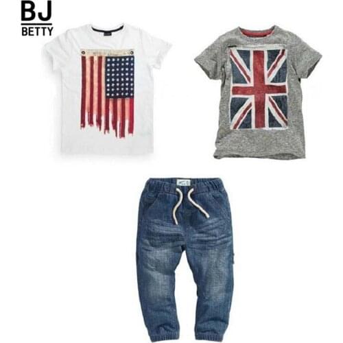BCS139 High Qulity 3Pcs Boys Clothes Sets Summer Children Clothing Baby Boy Sport Suit T-shirt+Jeans Costume For Kids 2 3 4 5 6T