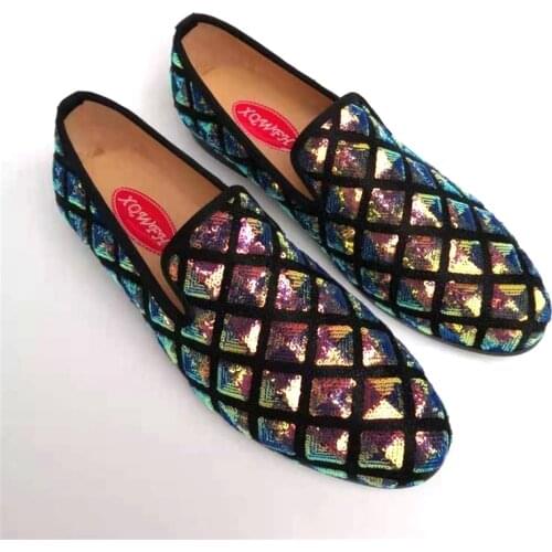 XQWFH Italian New style men casual shoes Sequins material Golden Formal Shoes Men Luxury Fashion Wedding And Party Loafers
