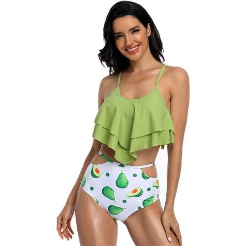 New Arrival High Waist Printed Swimsuit Two Piece Ruffle Swimsuit 2021 Woman Beach Bathing Suit Swimwear Summer Biquinis Mujer
