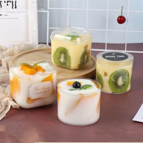 10pcs Net red 200ml round pudding cake cup 300ml square dessert cups wedding birthday party DIY packaging hared plastic box