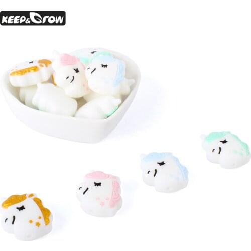 100pcs Cute 22*27.5mm Unicorn Silicone Beads Food Grade Silicone Teether Baby Teething Necklace DIY Bead Chewable Pacifier Chain