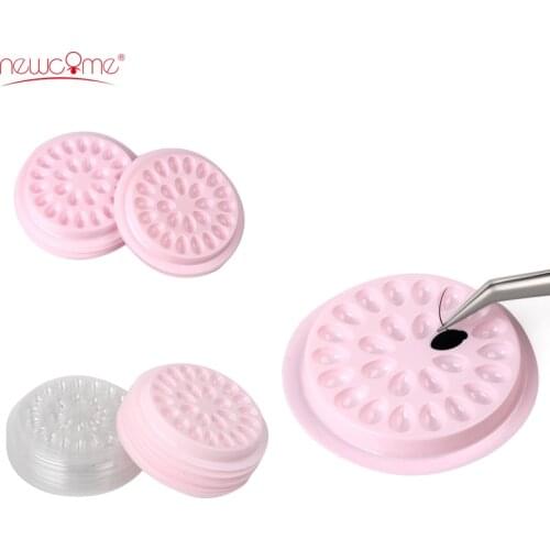 20/50/100pcs Disposable Transparent/Pink Flower Shape Glue Holder Eyelash Extension Plastic Gasket Flower Pads Adhesive Pallet