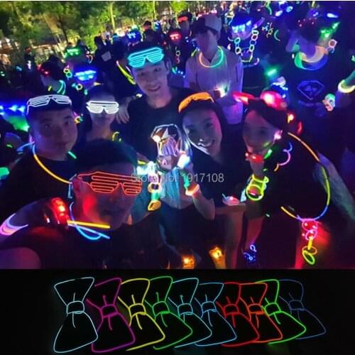 2021New Design Fashion Light 10 Color Light Up LED Bow Tie glowing EL wire Bow Tie For DJ,bar,club and Evening Party Decoration