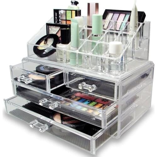 3 Layers Clear Makeup Jewelry Organizer Box Lipstick Holder Stand Make up Brush Eyeshadow Nail Varnish Polish Case Container