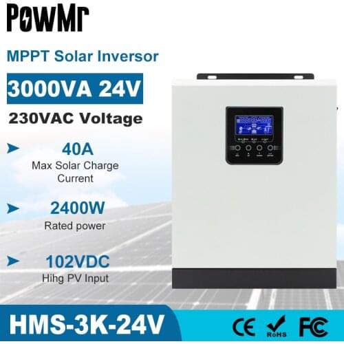 3000VA 2400W Hybrid Solar Inverter 24VDC 220VAC Build In 40A MPPT Solar Controller &AC Charger Pure Sine Wave Solar Inversor