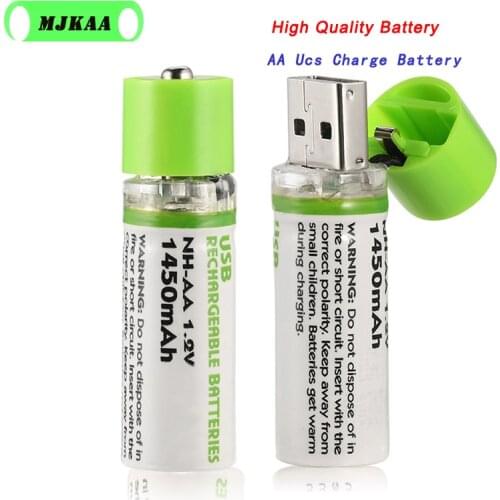 4pcs Original AA 1.5V 1450mAh USB Quick Charging Li-po Rechargeable Battery Quality