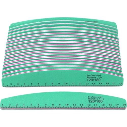 50Pcs Boat Nail File 120/180 Grit 2 Side File Emery Board Washable Buffer Size Marked Measure Tools Thick Pedicure Manicure Tool