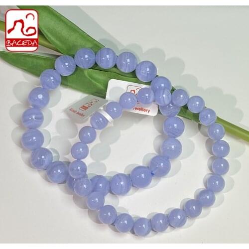 Baceda take confidence and articulation Natural Crystals of Blue Lace Agate Round and Faceted Design for Men and Women with Box