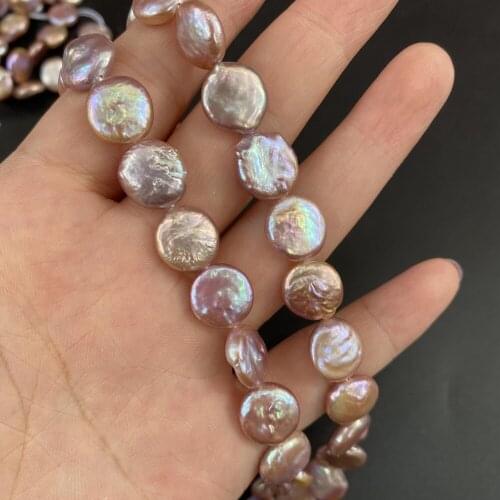 Natural Freshwater Pearl Purple Coin Punch Loose Beads For Jewelry Making DIY Bracelet Earrings Necklace Accessory