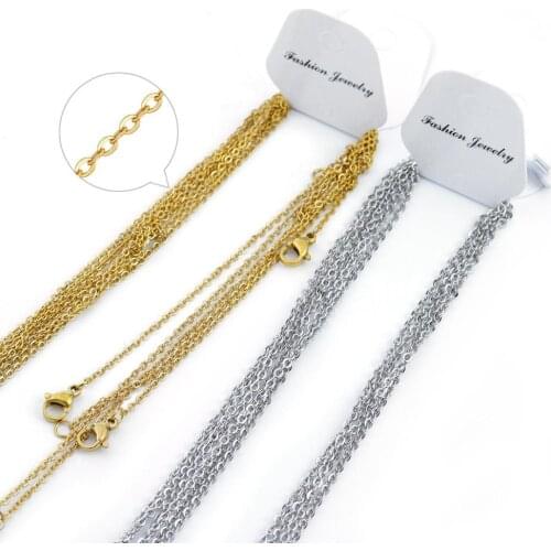 5pcs/lot Chains Necklace 2mm Men Women Gold/Steel Color Stainless Steel Link Cuban Chain Necklaces For Jewelry DIY