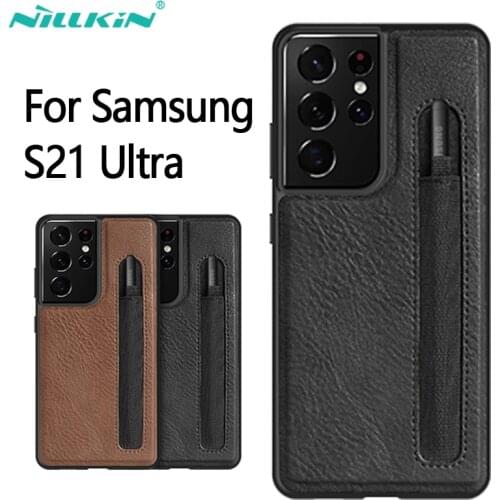 For Samsung Galaxy S21 Ultra Case NILLKIN Aoge Leather Luxuly Texture With Pen Slot Phone Back Cover for S21 Ultra 5G Casing
