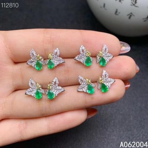 KJJEAXCMY Fine Jewelry 925 sterling silver inlaid natural Emerald female earrings Ear studs vintage support test hot selling